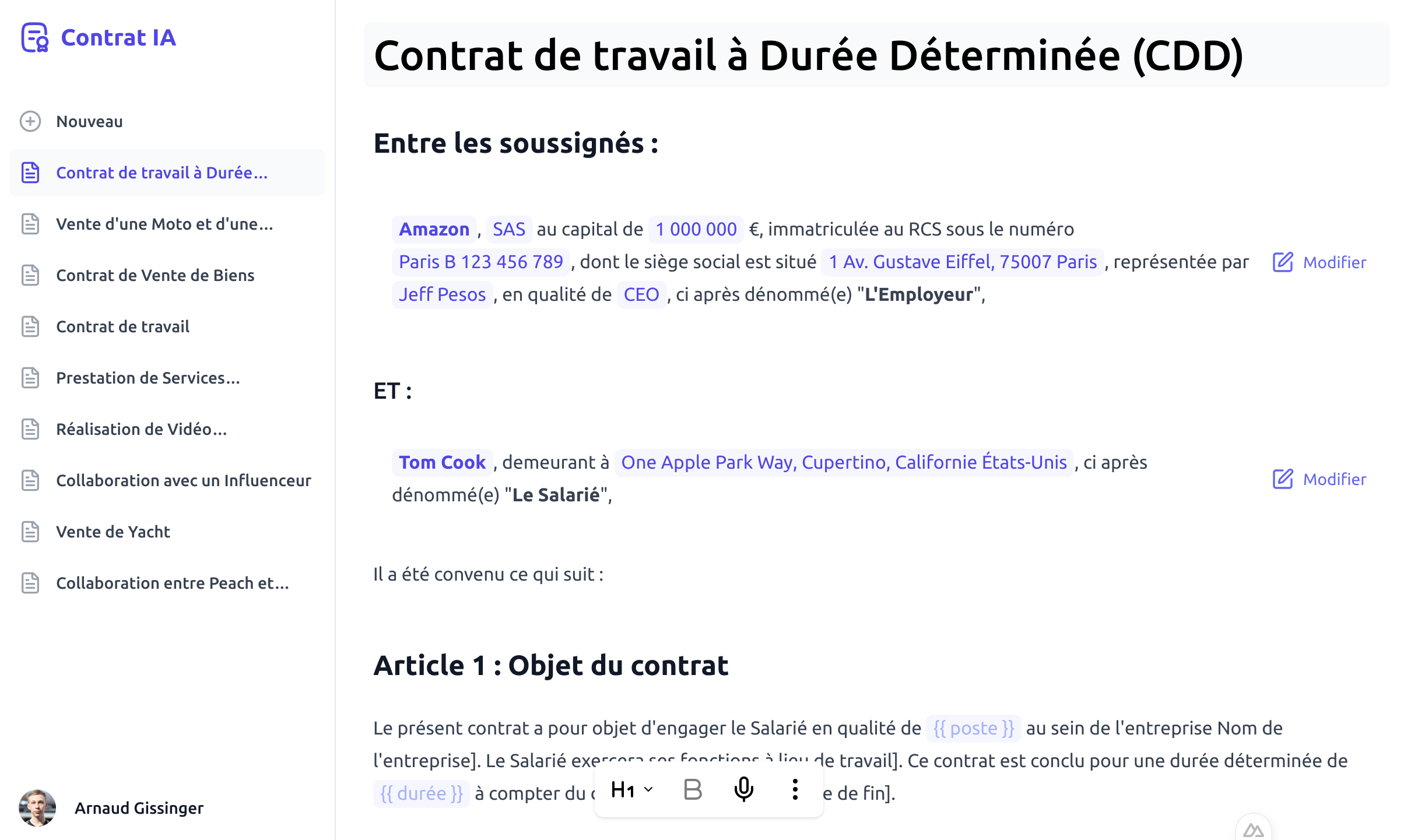 éditeur Contrat IA