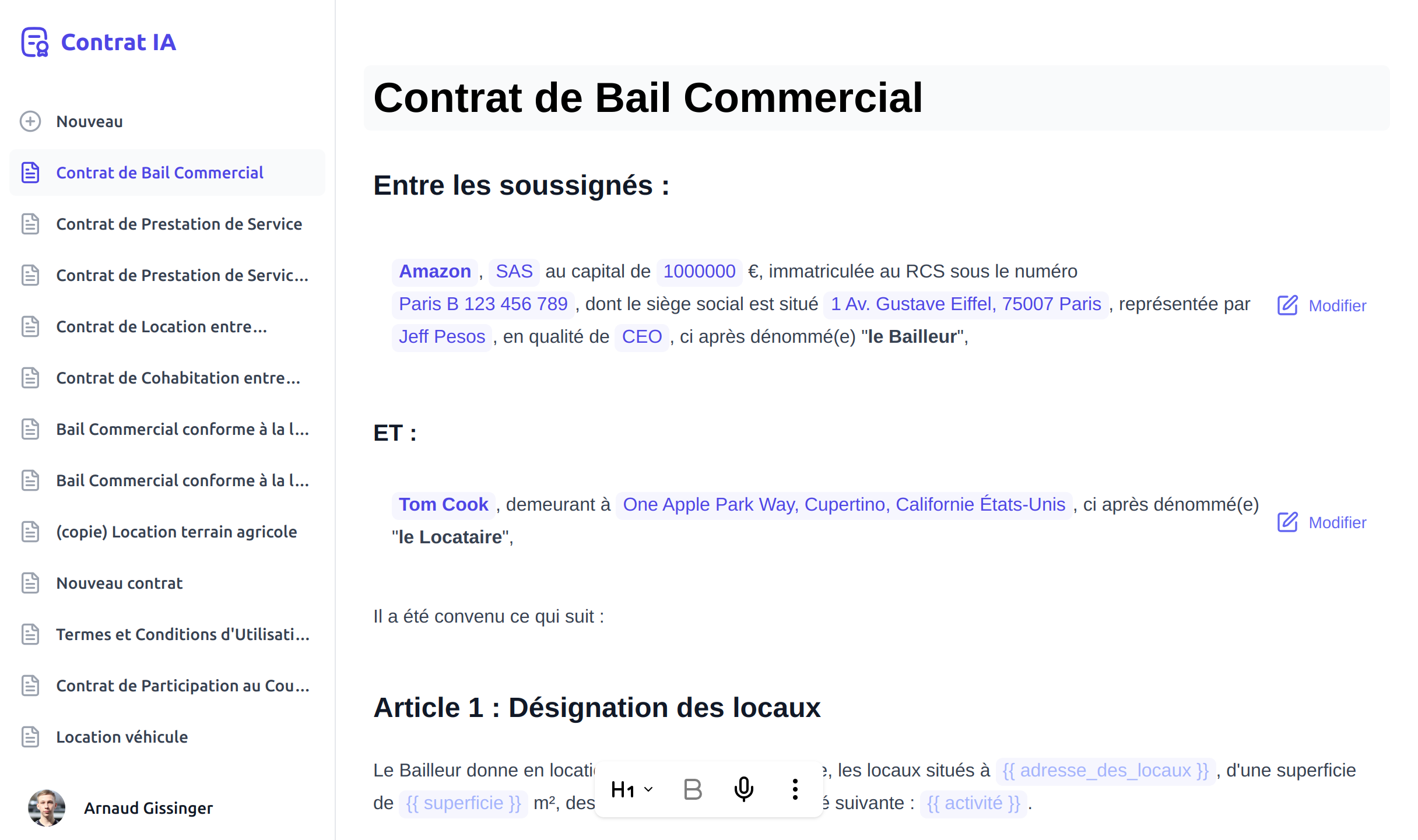 Bail Commercial Modèle sur Contrat IA