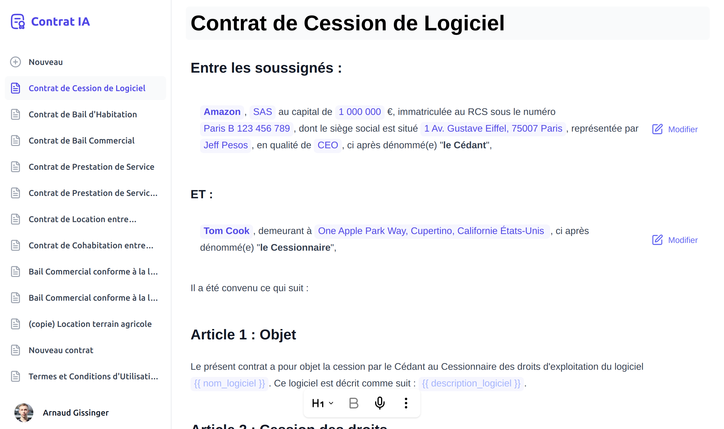 Cession de Logiciel Modèle sur Contrat IA