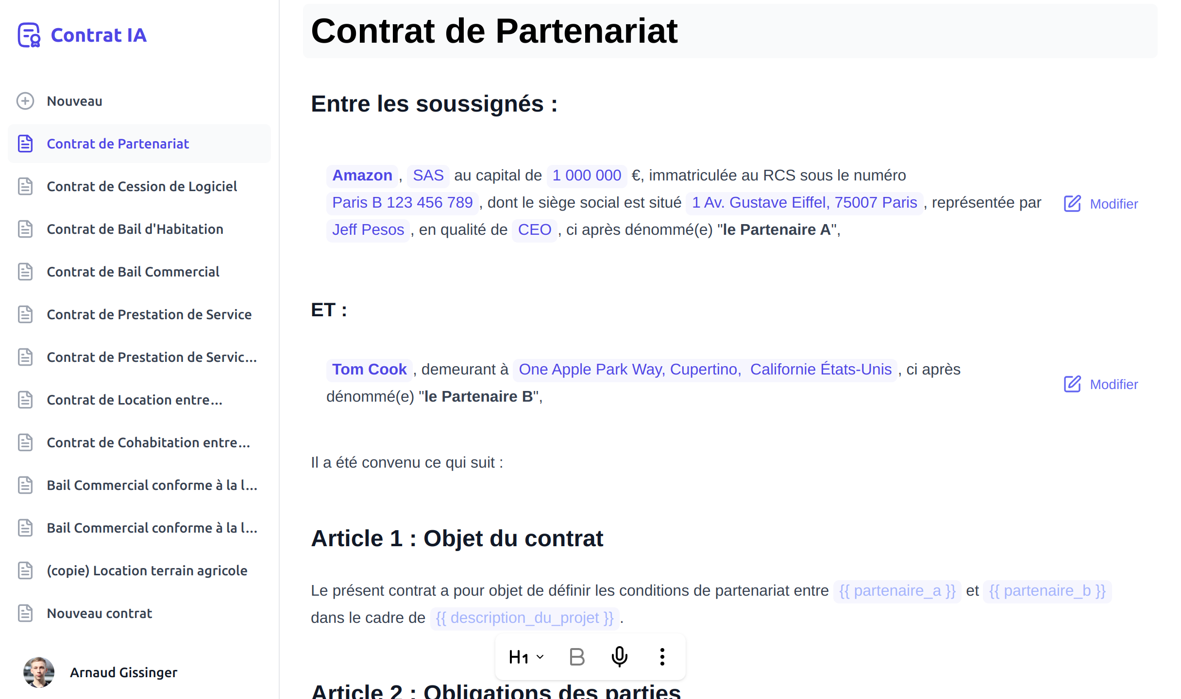 Contrat de Partenariat Modèle sur Contrat IA